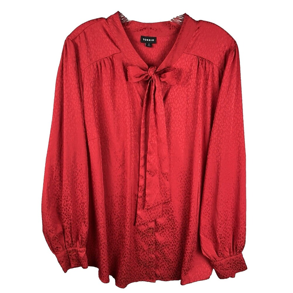 Torrid Red Satin Tie Front Button-Up Blouse Plus Size 2 Career Dressy Party
